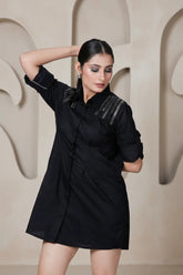 Black Cotton Shirt Dress