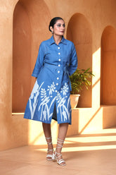 Denim Midi Dress with Belt