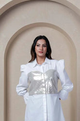 White Cotton & Leather Bustier Shirt