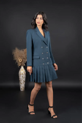 Teal Blue Crepe blazer dress